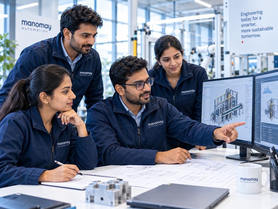 Indian engineering team working on automation design